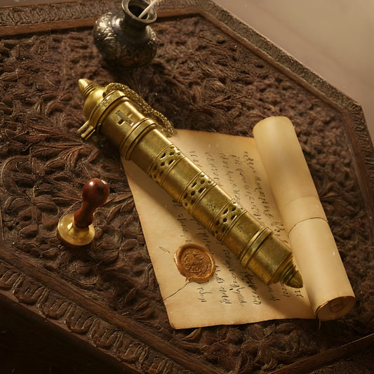 PM/09 - Very Rare Antique Pure Brass Mughal “Farmaan” Message Holder – Hand Pierced Decorative Document Holder | KITCHENWARE | UTENSILS | HOME APPLIANCES
