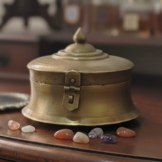 ORIGINAL ANTIQUE: AT/273 - Rare Vintage Pure Brass Storage Box with Lock – Unique Shape Jewellery Keeper Decorative Organizer | KITCHENWARE | UTENSILS | HOME APPLIANCES