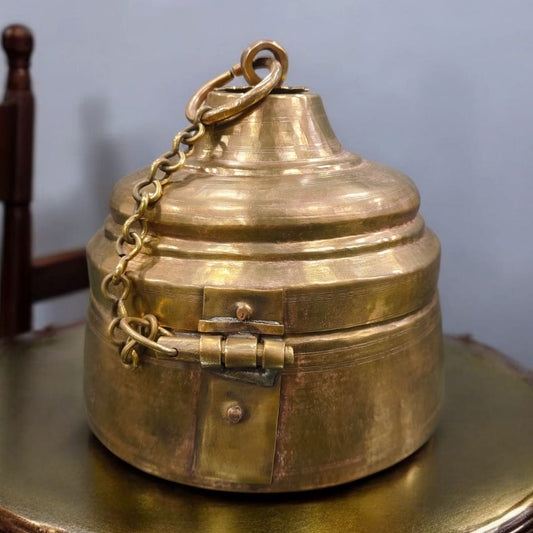 ORIGINAL ANTIQUE: AT/288 - Rare Vintage Pure Brass Storage Box with Lock – Unique Shape Jewellery Keeper Decorative Organizer | KITCHENWARE | UTENSILS | HOME APPLIANCES