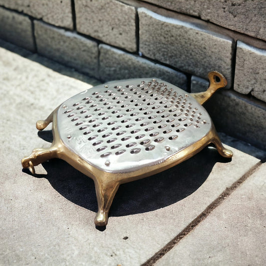 OT/34 - Very Rare Antique Brass Tortoise Coconut Scraper/Grater – Large Silver Plated Vintage Kitchen Tool | KITCHENWARE | UTENSILS | HOME APPLIANCES