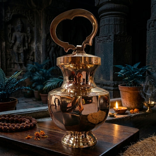 K/06 - Rare Pure Brass Very Beautiful Diamond Shape Antique Look Gangajal Lota with Glass inside in a Glossy finish traditionally known as "KAMANDAL" | KITCHENWARE | UTENSILS | HOME APPLIANCES