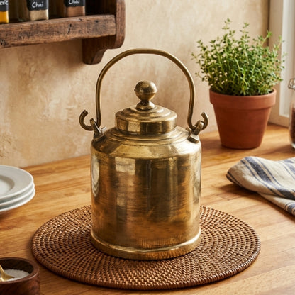 RA/302 | Rare Vintage 100% Pure Brass Barni Canister – Milk/Ghee/Oil Storage Container Antique Kitchenware