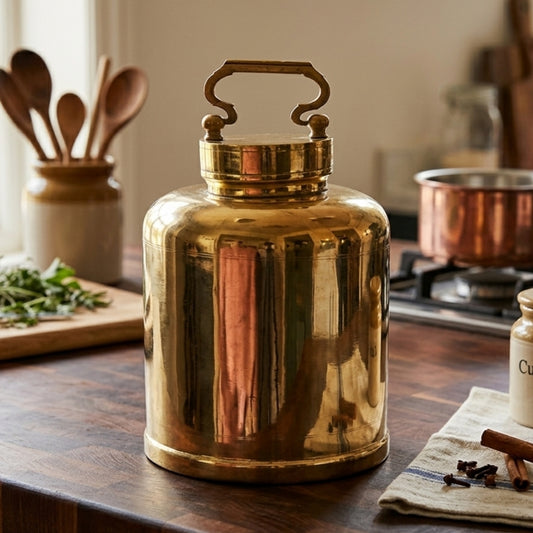 OGMC/04 - Rare Vintage 100% Pure Brass Airtight Barni Canister – Large Milk/Ghee/Oil Storage Container Antique Kitchenware | KITCHENWARE | UTENSILS | HOME APPLIANCES