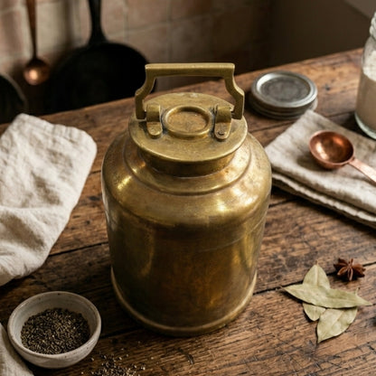 OGMC/05 - Rare Vintage 100% Pure Brass Airtight Barni Canister – Large Milk/Ghee/Oil Storage Container Antique Kitchenware | KITCHENWARE | UTENSILS | HOME APPLIANCES