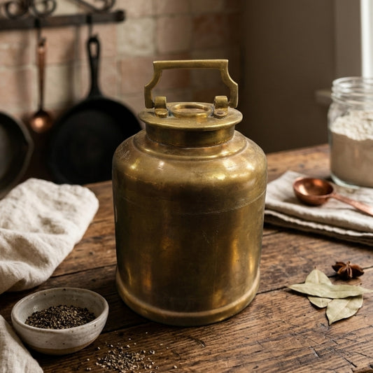 OGMC/05 - Rare Vintage 100% Pure Brass Airtight Barni Canister – Large Milk/Ghee/Oil Storage Container Antique Kitchenware | KITCHENWARE | UTENSILS | HOME APPLIANCES