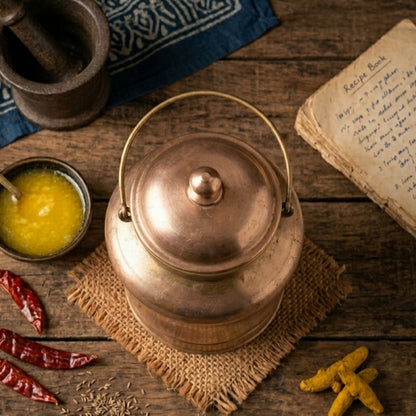 RA/295 | Rare Vintage 100% Pure Brass Barni Canister – Unique Shape Milk/Ghee/Oil Storage Container