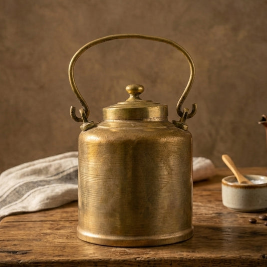ORIGINAL ANTIQUE: AT/011 - 100% Pure Brass Rare Vintage Milk / Ghee / Oil Barni | Canister | KITCHENWARE | UTENSILS | HOME APPLIANCES
