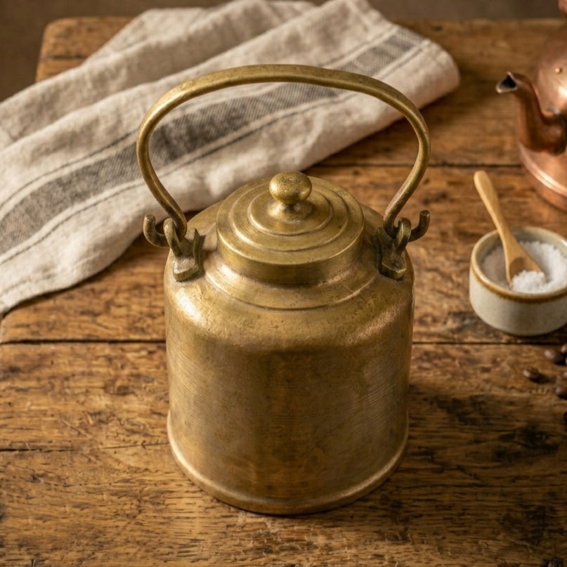 RA/055 | 100% Pure Brass Rare Vintage Milk / Ghee / Oil Barni | Canister