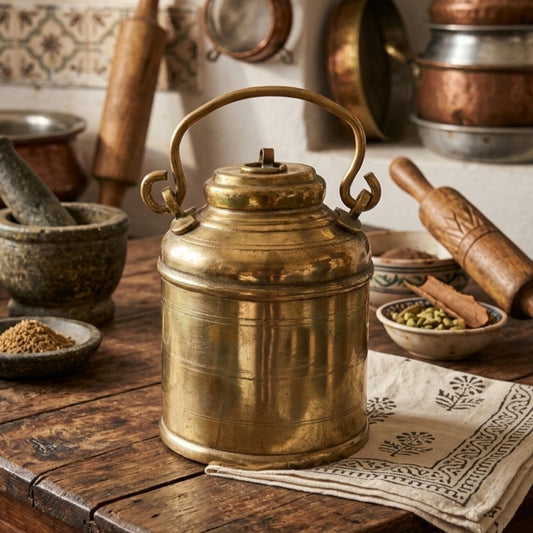 OGMC/11 - Rare Vintage 100% Pure Brass Barni Canister – Milk/Ghee/Oil Storage Container Antique Kitchenware | KITCHENWARE | UTENSILS | HOME APPLIANCES