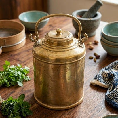 RA/299 | Rare Vintage 100% Pure Brass Barni Canister – Milk/Ghee/Oil Storage Container Antique Kitchenware
