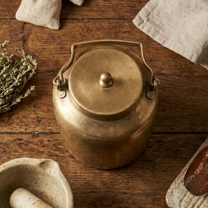 RA/300 | Rare Vintage 100% Pure Brass Barni Canister – Milk/Ghee/Oil Storage Container Antique Kitchenware