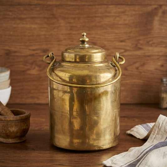 OGMC/09 - Rare Vintage 100% Pure Brass Barni Canister – Milk/Ghee/Oil Storage Container Antique Kitchenware | KITCHENWARE | UTENSILS | HOME APPLIANCES
