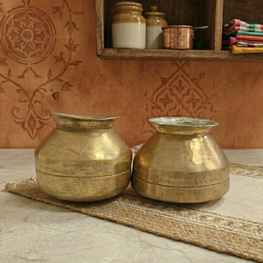 Set of 2 Very Rare 100% Pure Brass Pot/Vase/Planter – Unique Shape Multipurpose Vintage Decor | AT/313