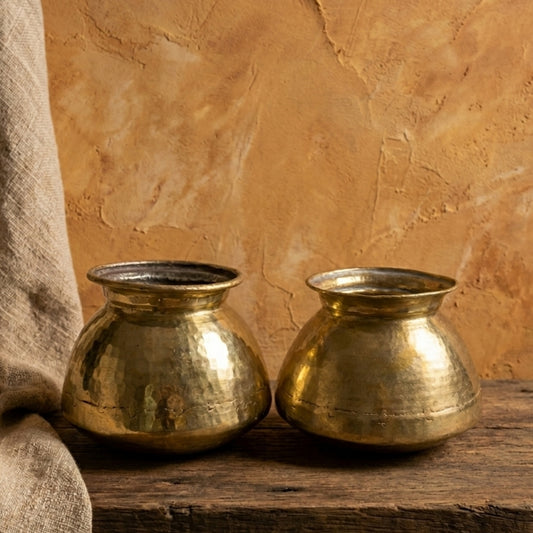 WP/34 - Set of 2 Very Rare 100% Pure Brass Pot/Vase/Planter – Unique Shape Multipurpose Vintage Decor | KITCHENWARE | UTENSILS | HOME APPLIANCES