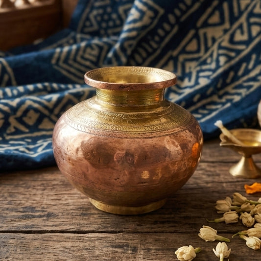 WP/36 - Very Rare Brass & Copper Ganga Jamuna Pot/Vase/Planter – Hand Engraved Vintage Decorative Piece | KITCHENWARE | UTENSILS | HOME APPLIANCES