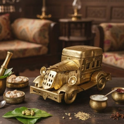 BN/010 | Very Rare Vintage Brass Jeep Shaped Paan Daan Set – Exquisite Betel Nut Supari Box Collectible