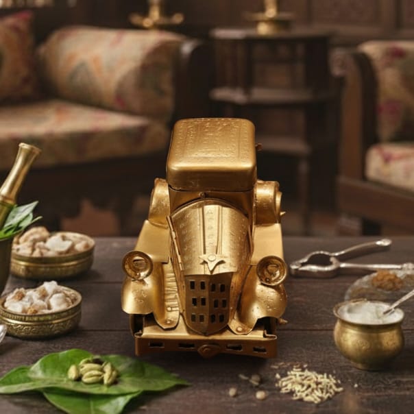 BN/010 | Very Rare Vintage Brass Jeep Shaped Paan Daan Set – Exquisite Betel Nut Supari Box Collectible