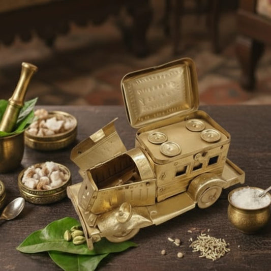 BN/10A - Very Rare Vintage Brass Jeep Shaped Paan Daan Set – Exquisite Betel Nut Supari Box Collectible | KITCHENWARE | UTENSILS | HOME APPLIANCES