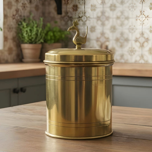 RA/226-2 | Antique Brass/Pital Cylindrical Storage Boxes with Peacock Lid – Rare Vintage Decorative Collectibles (Antiques)
