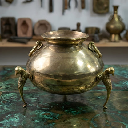 RA/330 | Vintage Rare Pure Brass Very Beautiful Shape Pot | Vase | Planter on Parrot Legs with Handles