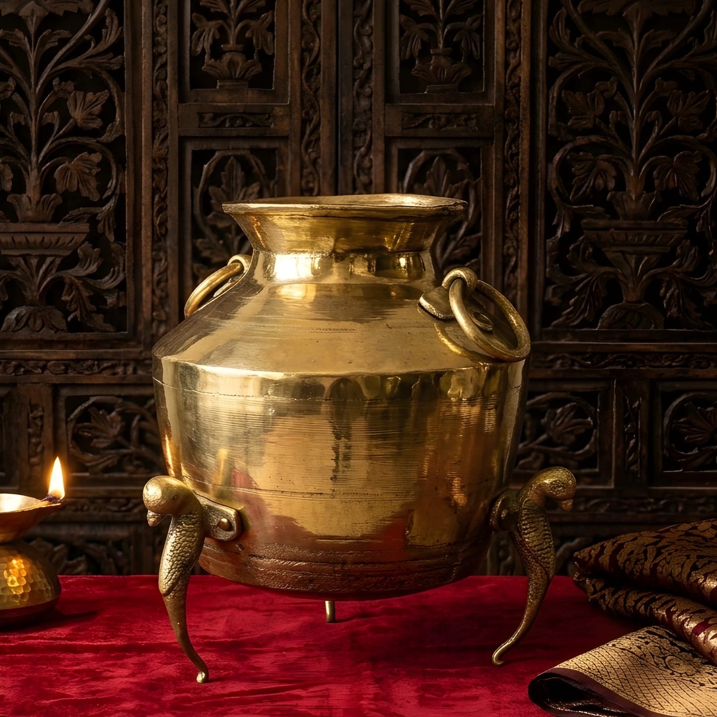 RA/331 | Vintage Rare Pure Brass Very Beautiful Shape Pot | Vase | Planter on Parrot Legs with Handles