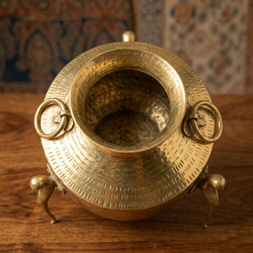 RA/333 | Vintage Rare Pure Brass Very Beautiful Unique Shape Pot | Vase | Planter on Parrot Legs with Handles
