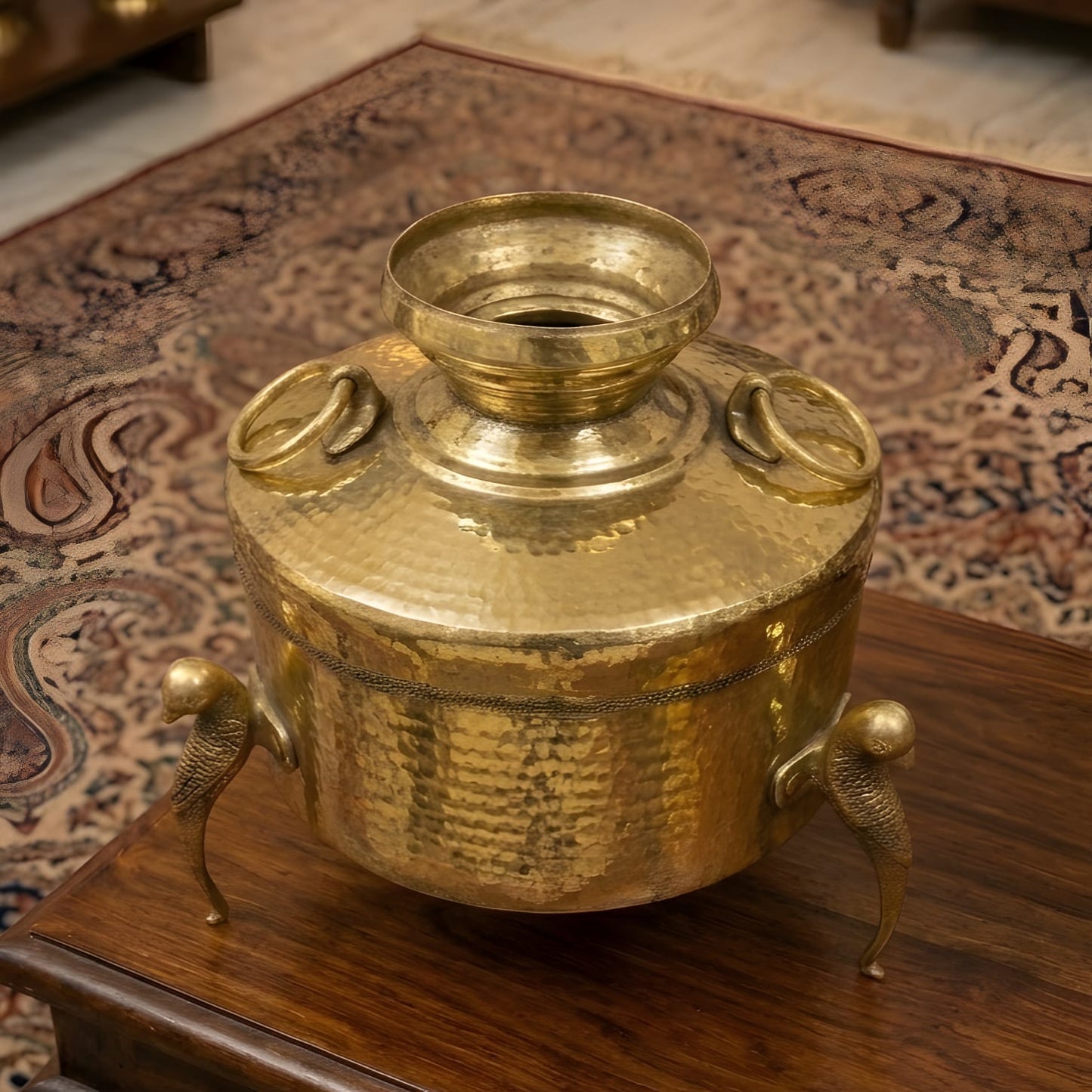RA/332 | Vintage Rare Pure Brass Very Beautiful Unique Shape Pot | Vase | Planter on Parrot Legs with Handles