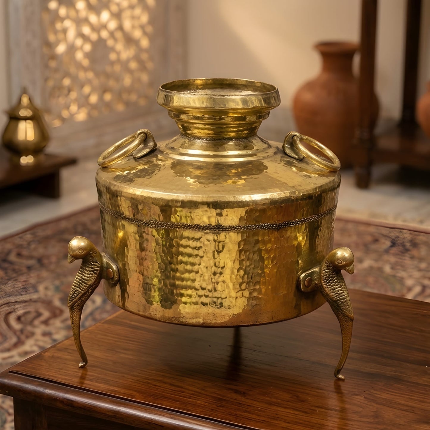 RA/332 | Vintage Rare Pure Brass Very Beautiful Unique Shape Pot | Vase | Planter on Parrot Legs with Handles
