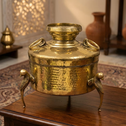RA/332 | Vintage Rare Pure Brass Very Beautiful Unique Shape Pot | Vase | Planter on Parrot Legs with Handles