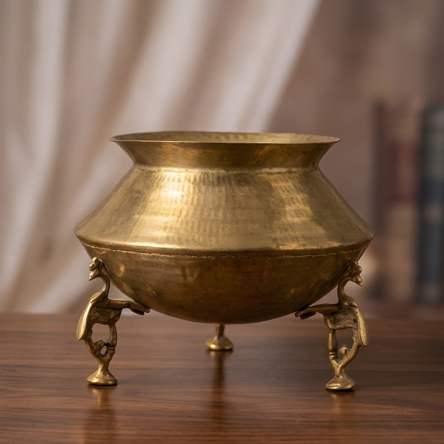 RA/334 | Vintage Rare Pure Brass Very Beautiful Unique Shape Pot | Vase | Planter on Peacock Legs with Handles