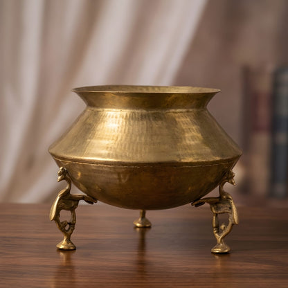 RA/334 | Vintage Rare Pure Brass Very Beautiful Unique Shape Pot | Vase | Planter on Peacock Legs with Handles