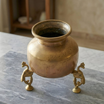 RA/335 | Vintage Rare Pure Brass Very Beautiful Unique Shape Pot | Vase | Planter on Peacock Legs with Handles