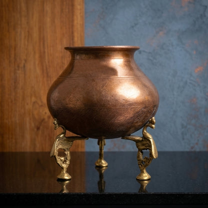 RA/336 | Vintage Rare Pure Copper Very Beautiful Unique Shape Pot | Vase | Planter on Peacock Legs with Handles