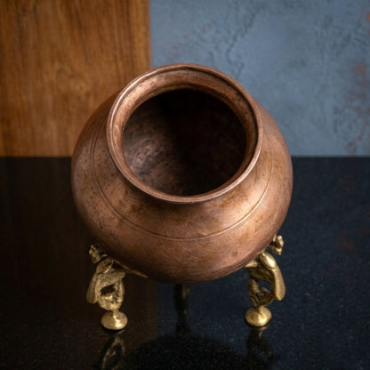 RA/336 | Vintage Rare Pure Copper Very Beautiful Unique Shape Pot | Vase | Planter on Peacock Legs with Handles
