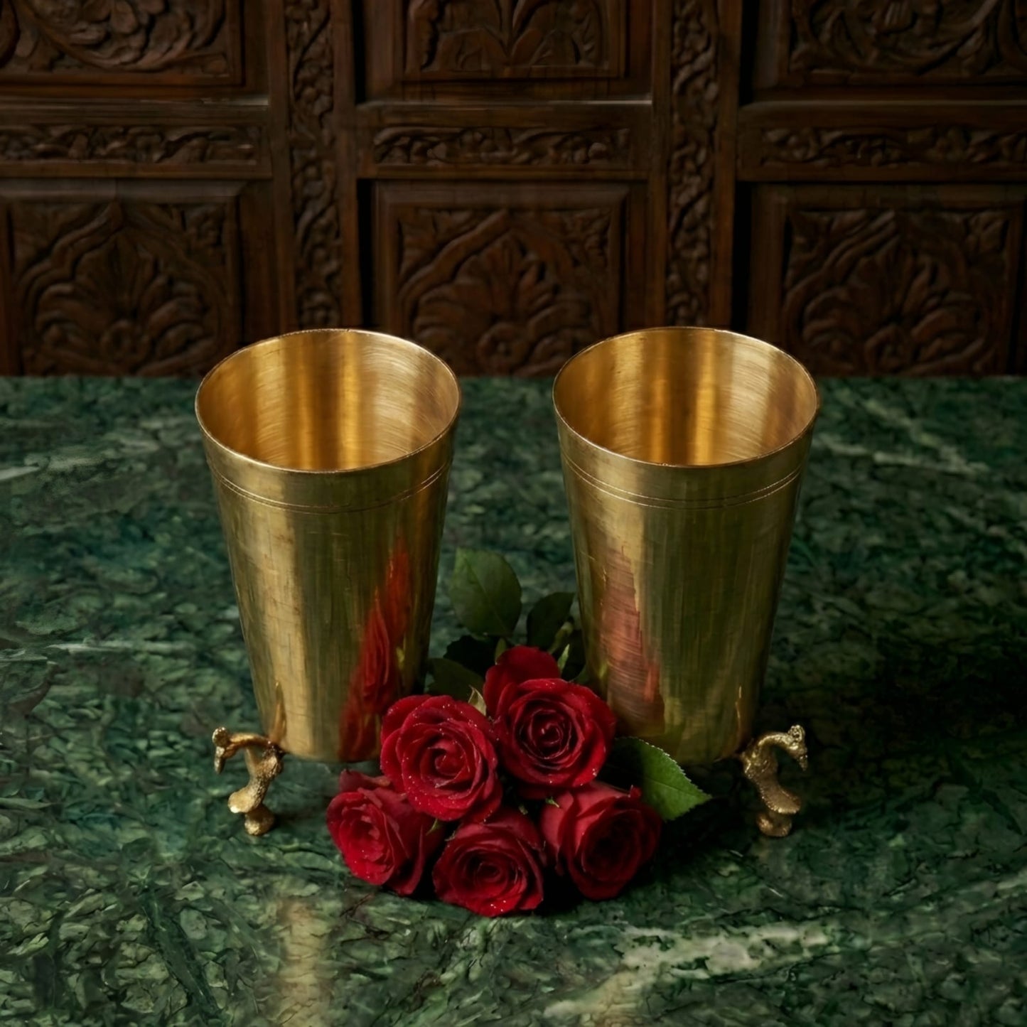 RA/340 | Set of 2 -  Rare Vintage Pure Brass Glasses on Peacock Legs