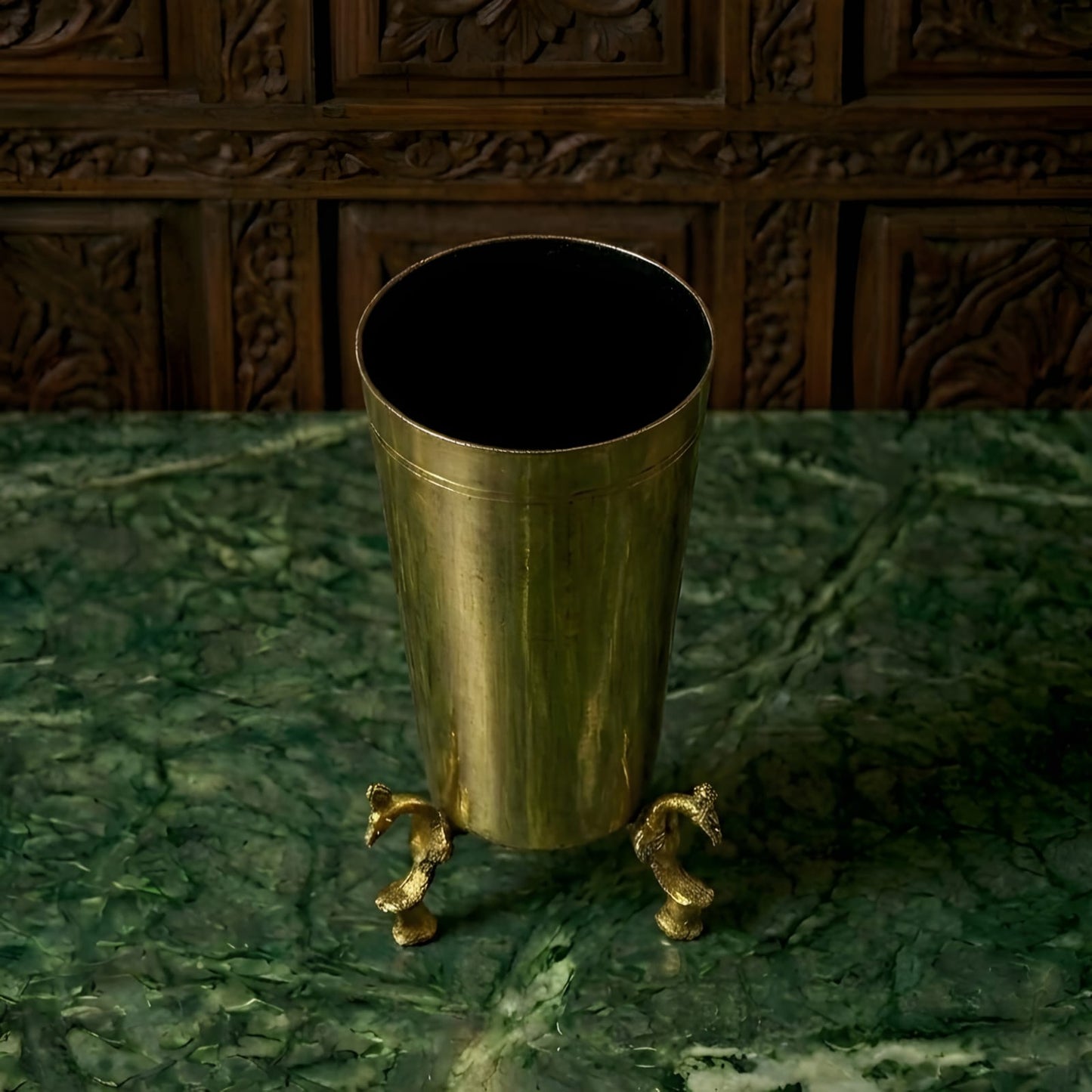 RA/341 | Rare Vintage Pure Brass Glass on Peacock Legs
