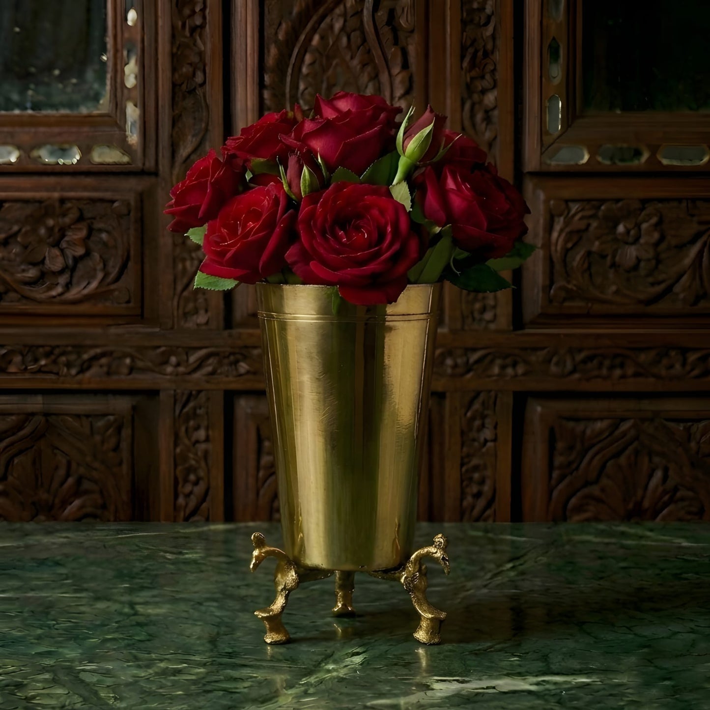 RA/341 | Rare Vintage Pure Brass Glass on Peacock Legs