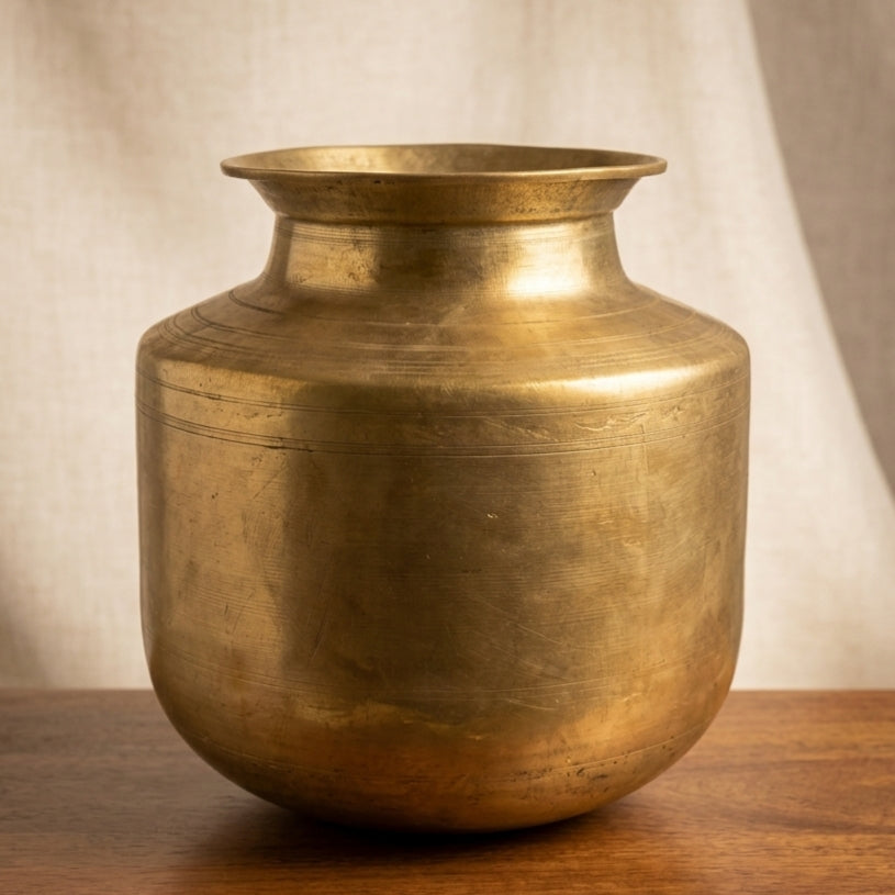 RA/345 | Rare Vintage Pure Brass Beautiful Unique Shape Big Size Pot | Flower Vase | Planter