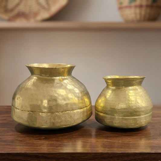 RA/313-1 | Set of 2 Very Rare 100% Pure Brass/Pital Pot/Vase/Planter – Unique Shape Multipurpose Vintage Decor (Antiques)