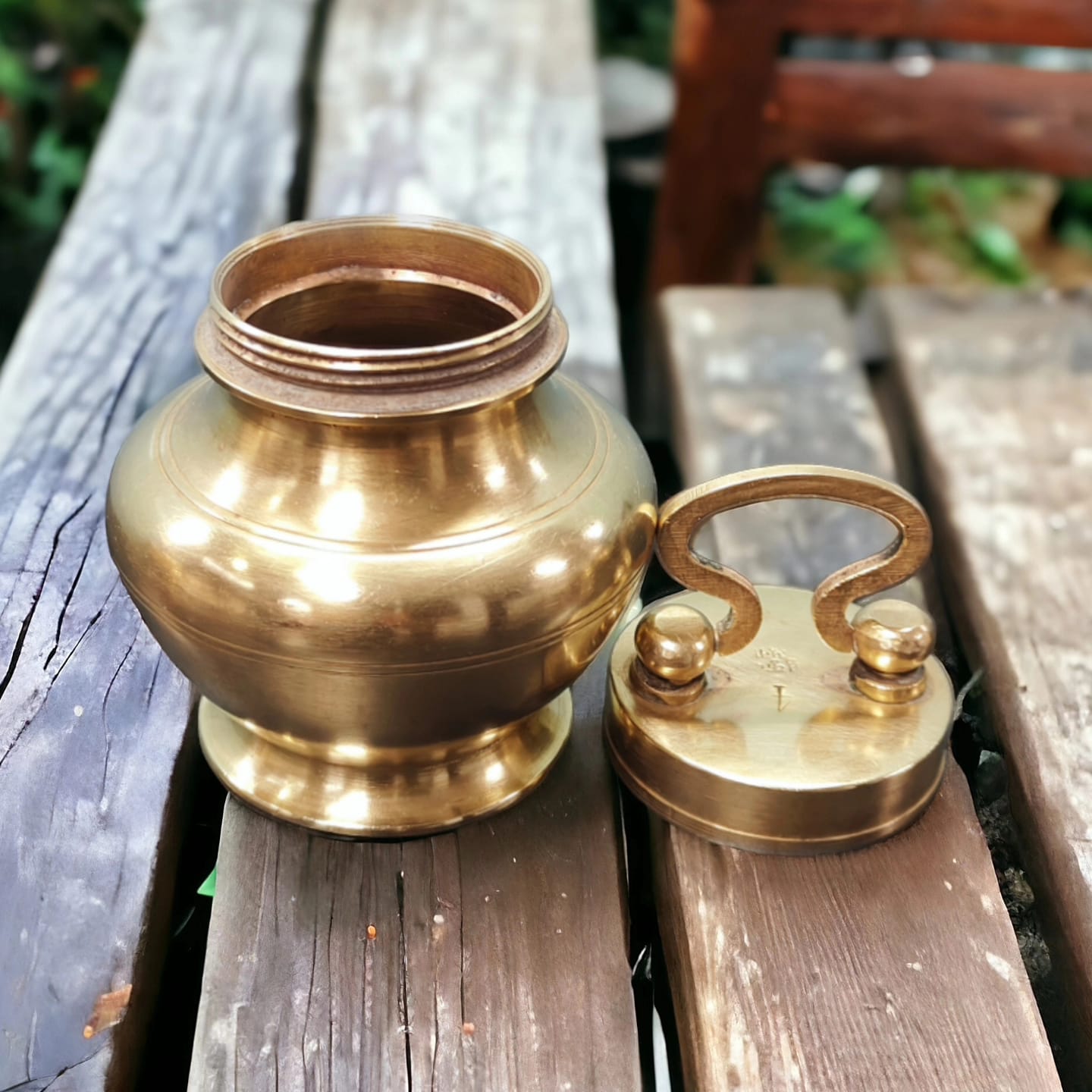 RA/108 | Antique Brass/Pital Ganga Jal Lota With Lid Traditionally know as "Kamandal" (Antiques)