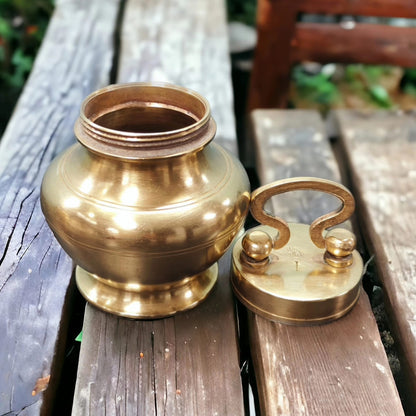 RA/108 | Antique Brass/Pital Ganga Jal Lota With Lid Traditionally know as "Kamandal" (Antiques)