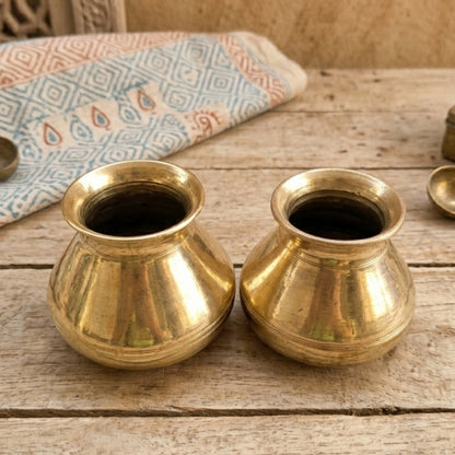 RA/351 | Set of 2 - Rare Vintage Pure Brass Beautiful Shape Kalash | Tumbler | Glasses
