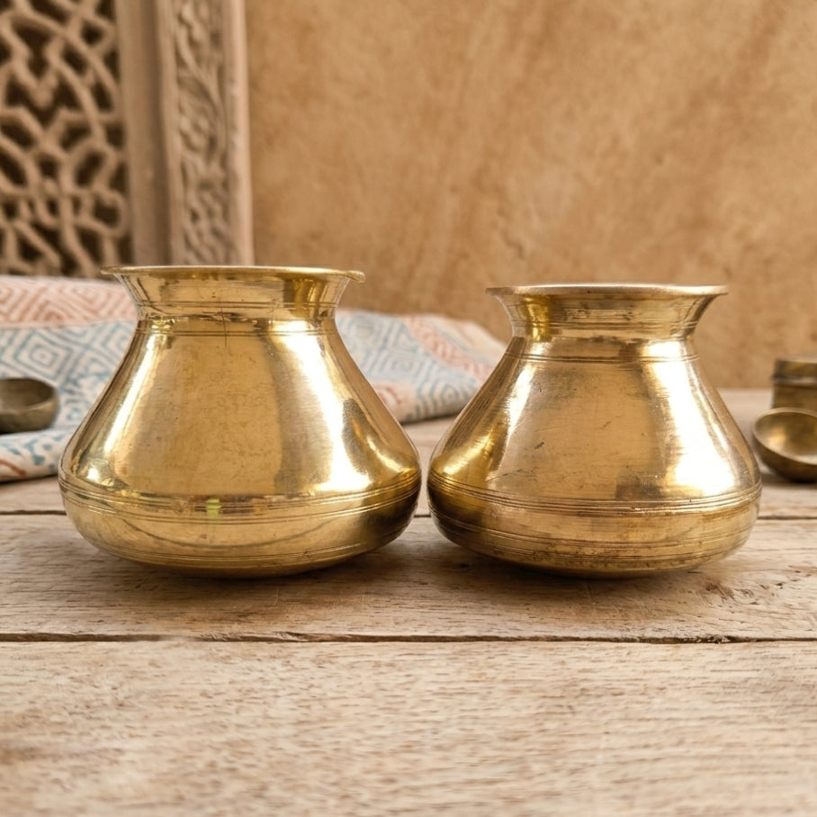 RA/351 | Set of 2 - Rare Vintage Pure Brass Beautiful Shape Kalash | Tumbler | Glasses