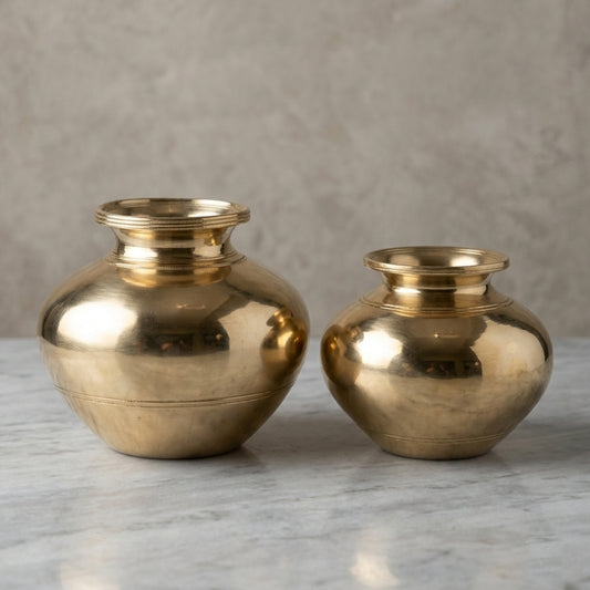 RA/352 | Set of 2 - Rare Vintage Pure Brass Beautiful Round Shape Kalash | Tumbler | Glasses
