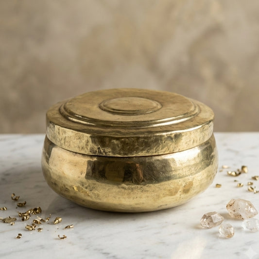 RA/355 | Vintage Rare Pure Brass Original Antique Round Shape Multipurpose Box