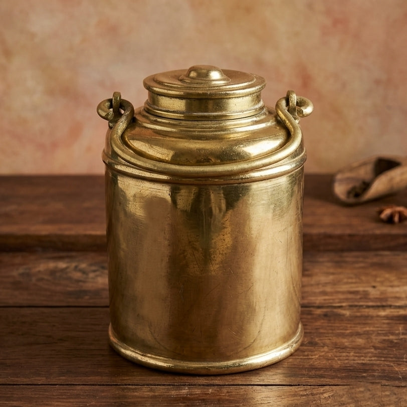 RA/357 | 100% Pure Brass Rare Vintage Milk / Ghee / Oil Barni | Jar | Canister