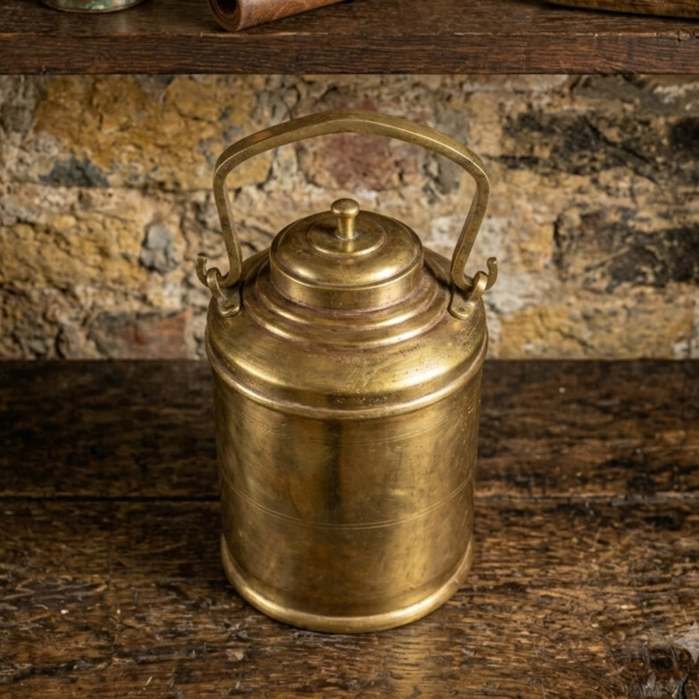 RA/360 | 100% Pure Brass Rare Vintage Milk / Ghee / Oil Barni | Jar | Canister