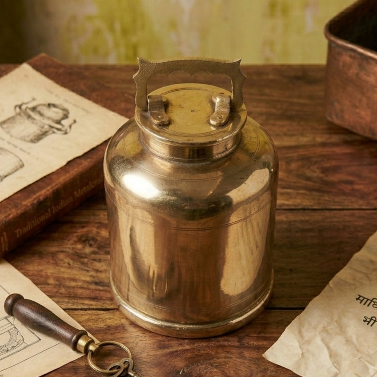 RA/363 | 100% Pure Brass Rare Vintage Milk / Ghee / Oil Barni | Jar | Canister