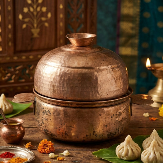 RA/365 | Traditional Vintage Very Rare 100% Pure Copper Modak Patra - Antique Steamer Vessel (Antiques)