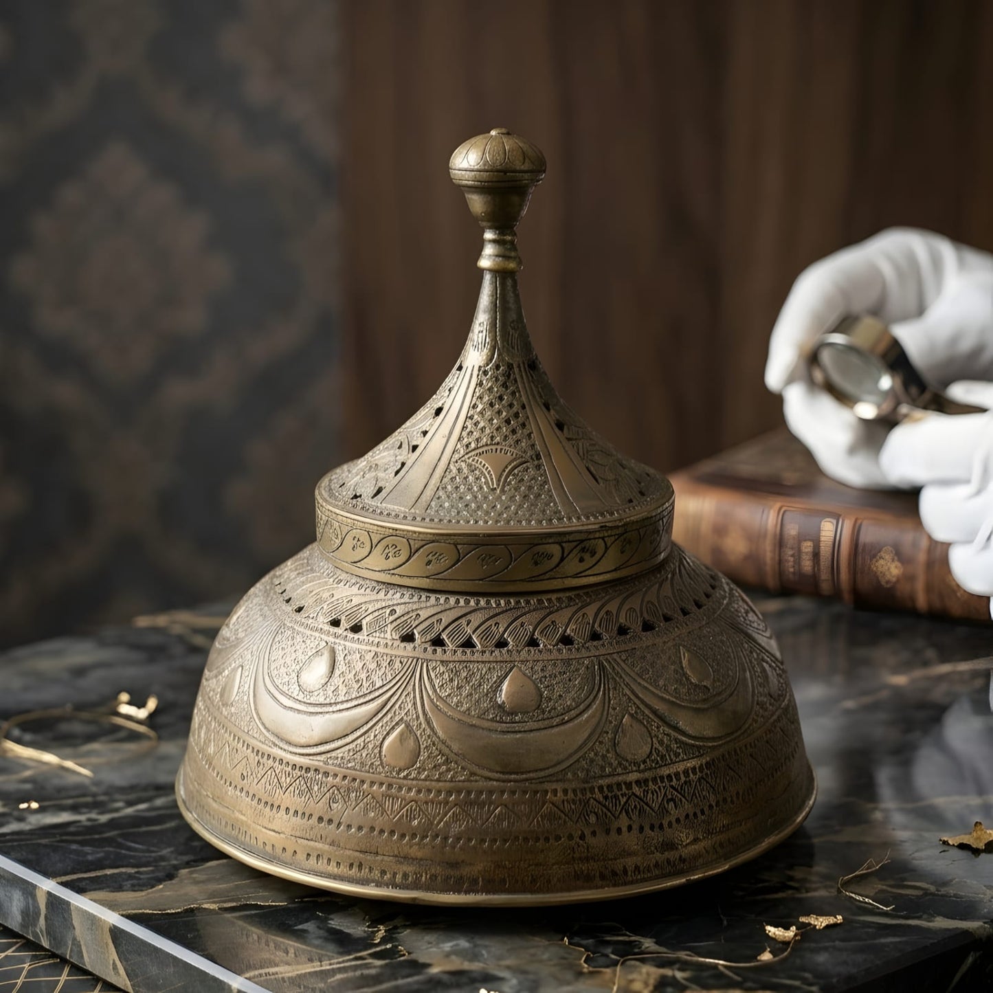 RA/367 | Very Rare Beautifully Engraved & Pierced Unique Shape Pure Brass Storage Box | Jewellery Keeper
